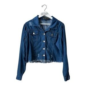 TAXI Distressed Cropped Denim Jacket – Size Large